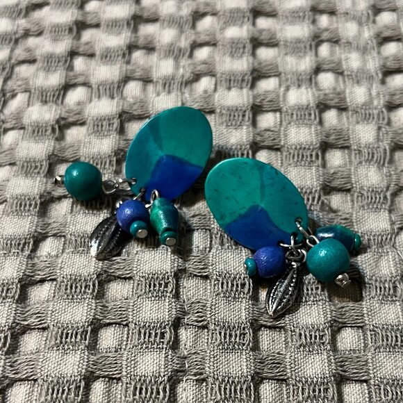 Drapers & Damons Pierced Stud Earrings Turquoise/ Blue Dangle EUC - Picture 2 of 3